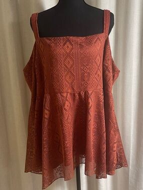 torrid Rust Cold-Shoulder Lace Tunic Top